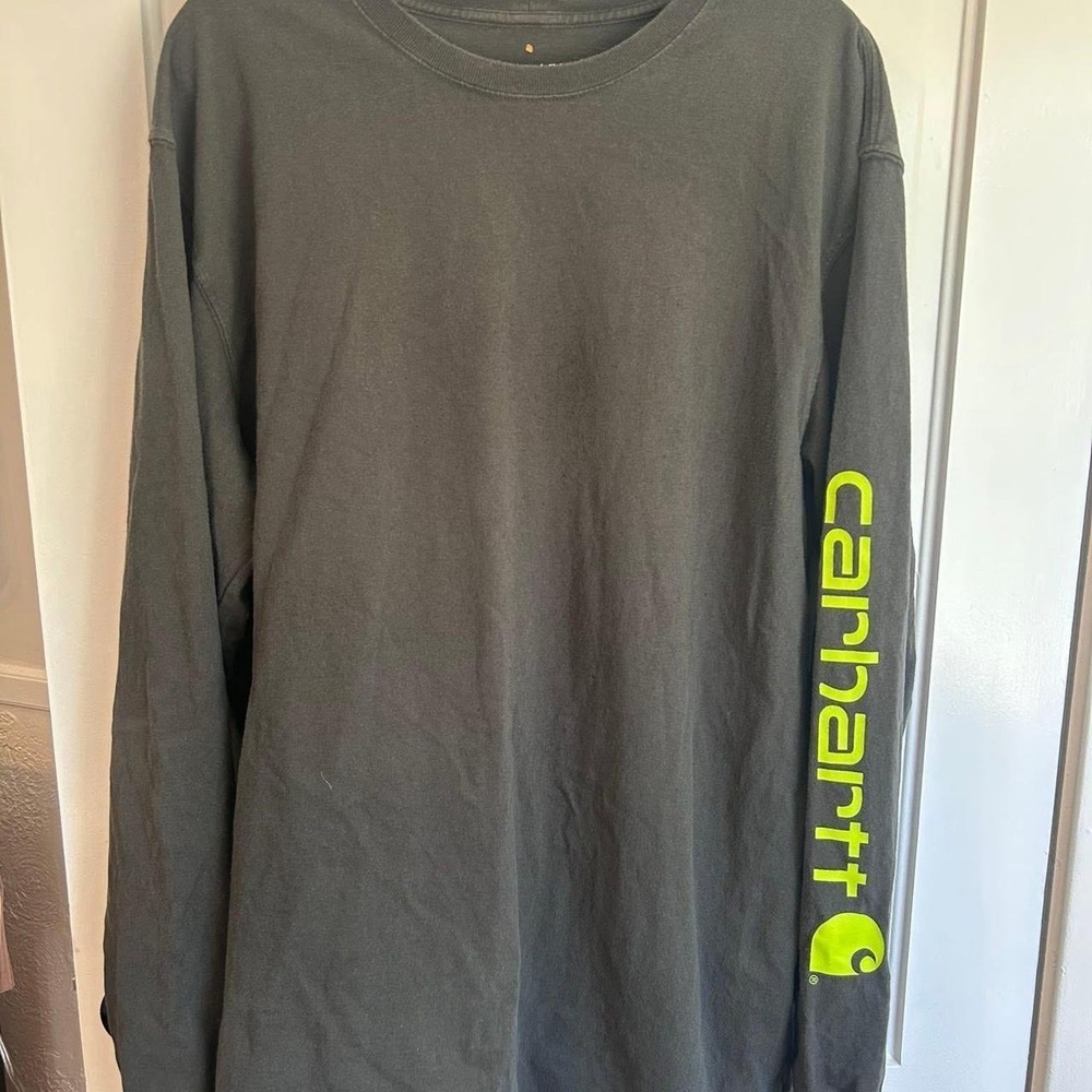 Carhartt Long Sleeve T-Shirt Mens L Tall Gray Neon Yellow Logo Original Fit